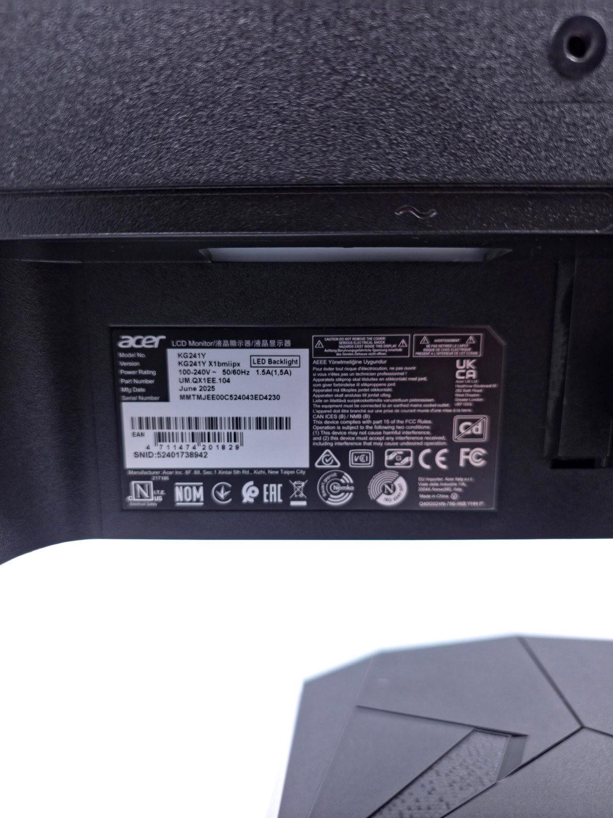 Acer Nitro KG241Y 23.8" FHD 200Hz 0.5ms Gaming Monitor AMD FreeSync HDMI